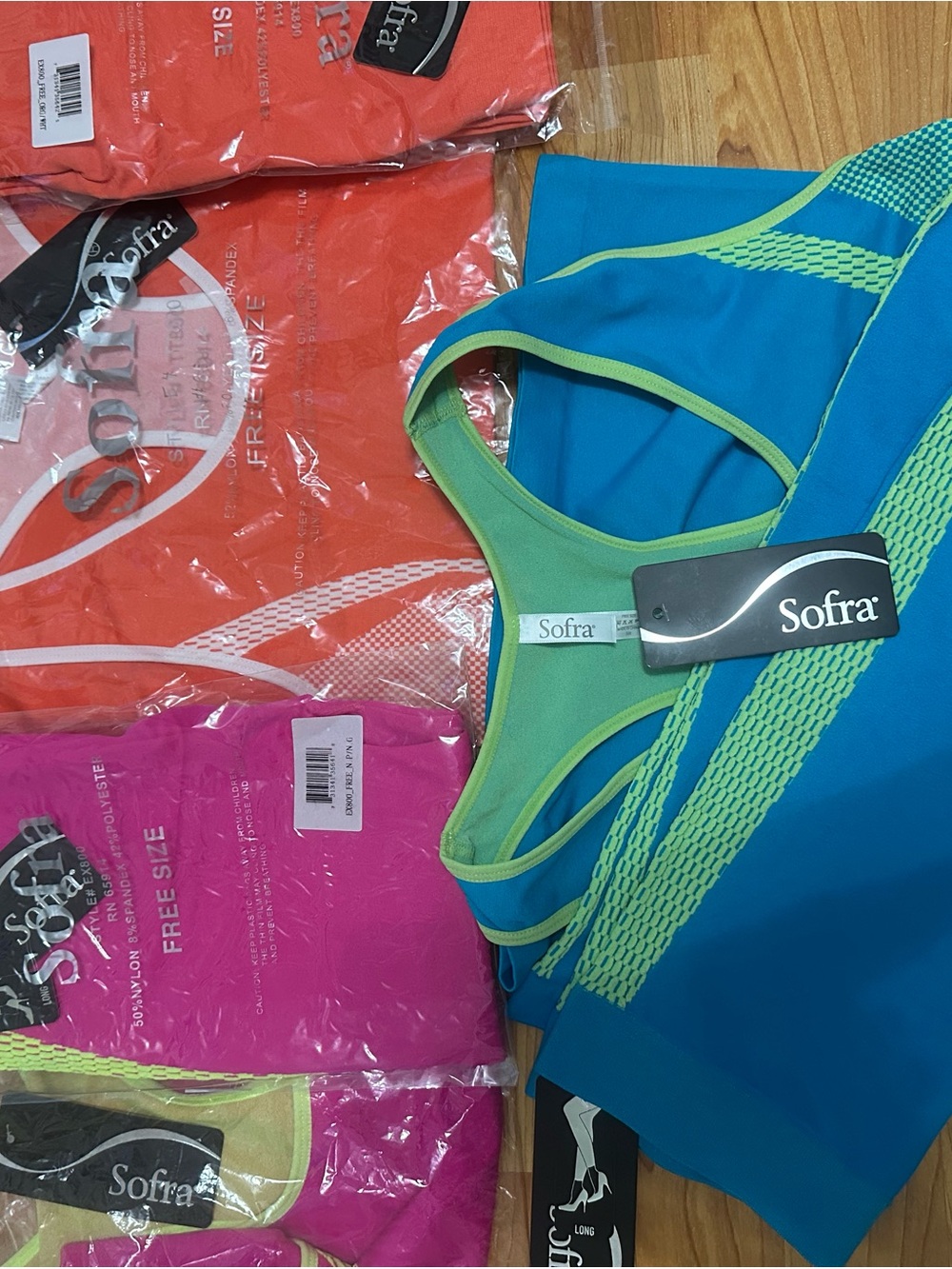 Sofra BlueLime Green Athletic Tank pink orange 3 work out sets bra and leggings